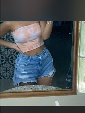 Bershka Peach & White Tie-Dye Tube Camisole